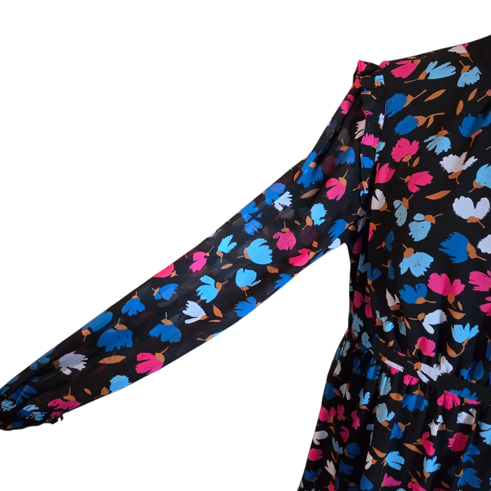 J. Crew Blue Floral A-Line Dress with Ruffle Sleeves Size 12 - Picture 6 of 9